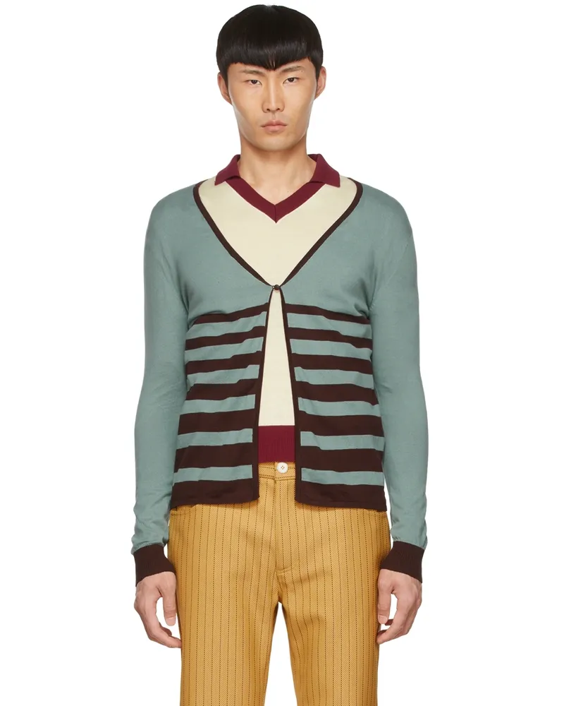 Lukhanyo Mdingi Blue Cotton Cardigan Brwn