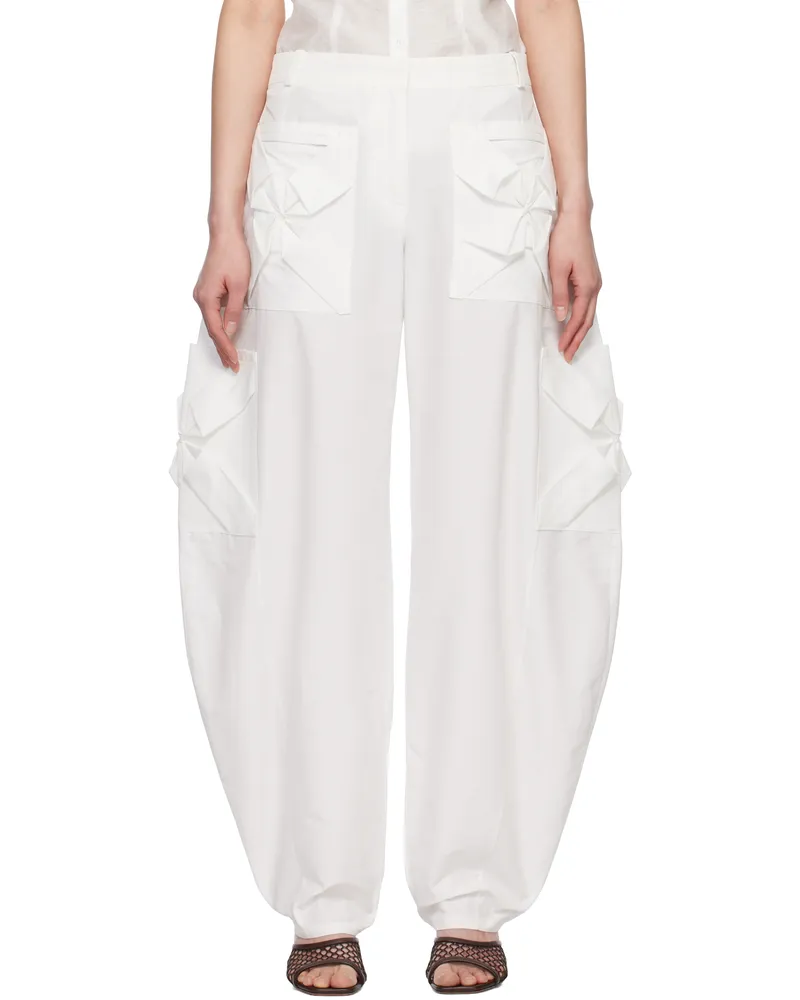 J.KIM White Smocked Cargo Pants White