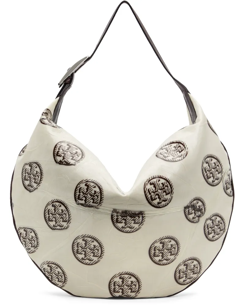 Tory Burch White & Brown T Monogram Balloon Bag White
