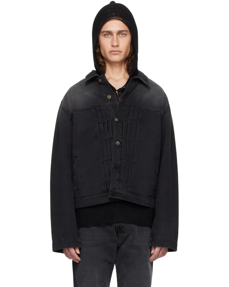 FourTwoFour on Fairfax Black Pleated Denim Jacket Black
