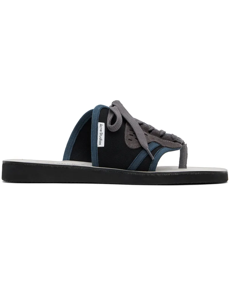 Acne Studios Black & Gray Lace-Up Leather Sandals 900