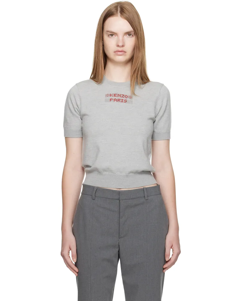 Kenzo Gray Kenzo Paris Beaded Wool Sweater 94