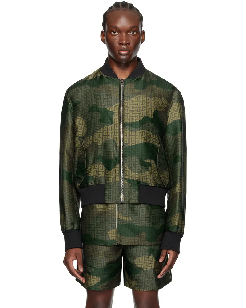 Balmain Khaki Camouflage Bomber Jacket Udf