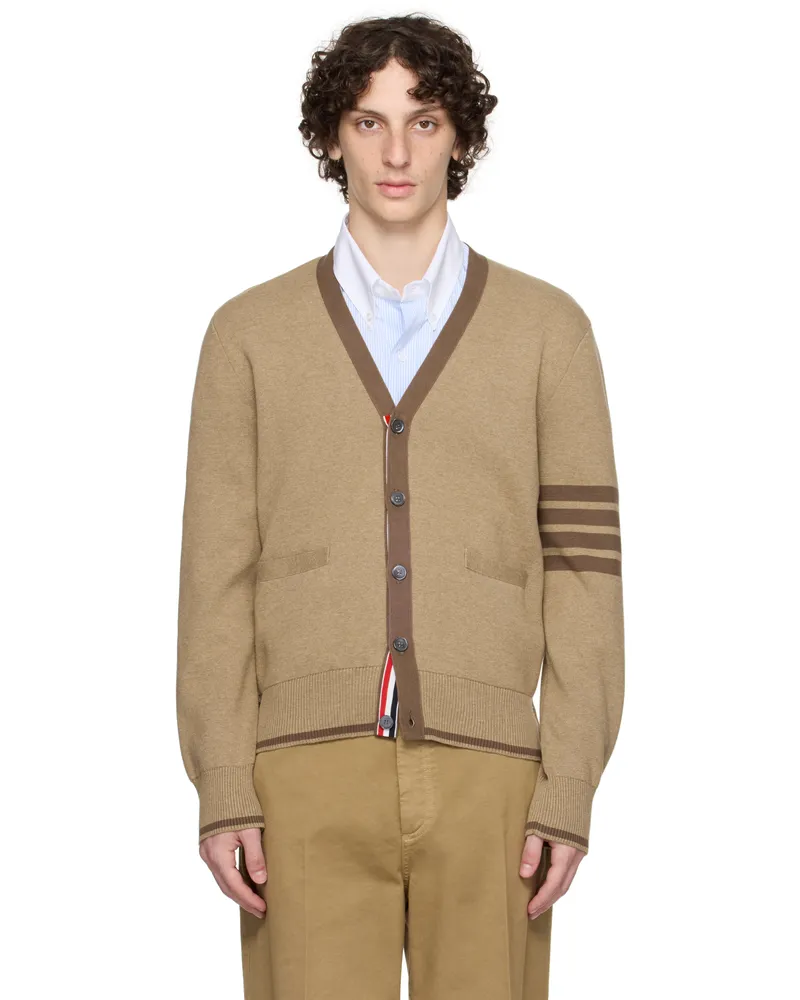 Thom Browne Brown Milano Stitch 4-Bar V-Neck Cardigan 215med