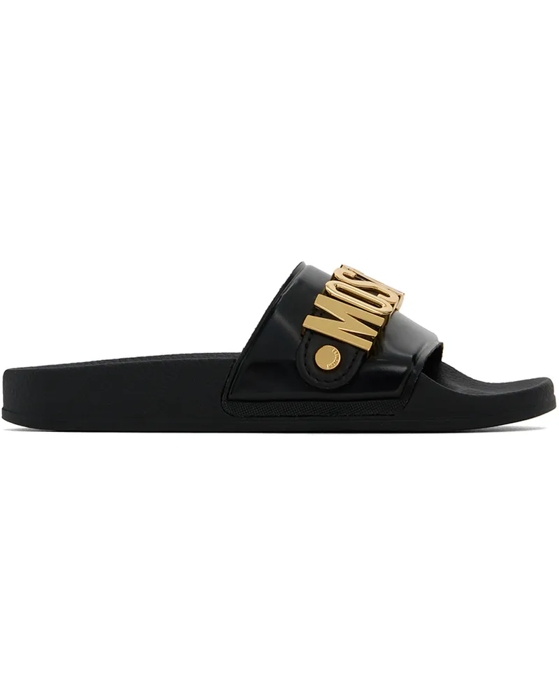 Moschino Black Lettering Logo Pool Slides 000