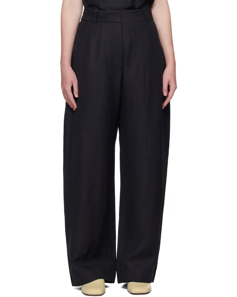 Studio Nicholson Navy Myers Linen Trousers Darkest