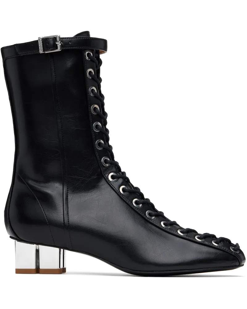 Ganni Black Oleatex Eyelets Lace-Up Ankle Boots 099