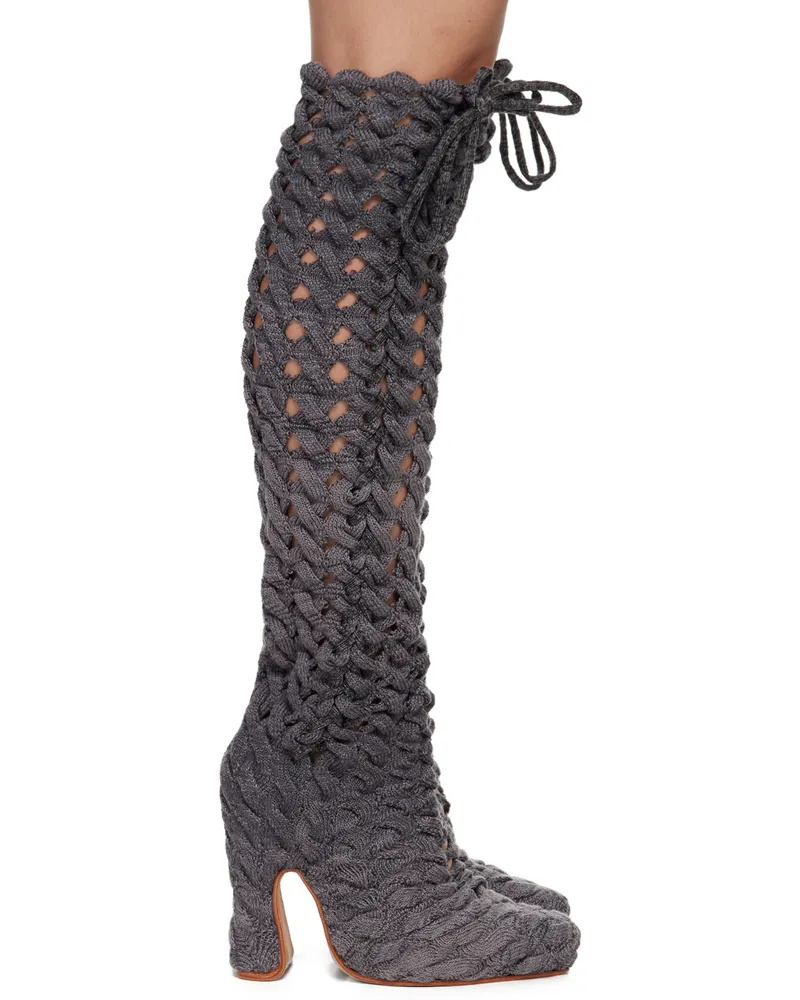 Isa Boulder SSENSE Exclusive Gray Spiral Cable Boots Charcoal