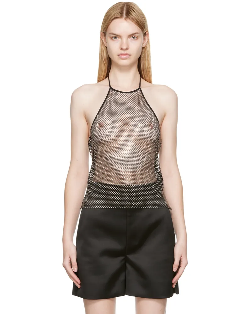 AMI Paris Black Rhinestone Fishnet Tank Top 001