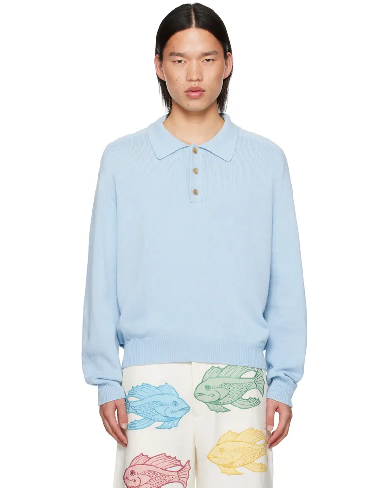 BODE Blue Three-Button Polo Cerul
