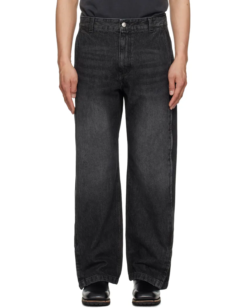 SOLID HOMME Black Side Zipper Wide Jeans 711b
