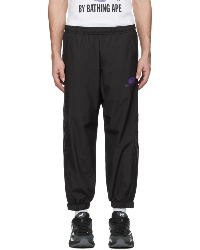 BAPE Black Color Camo Deformation Track Pants Black