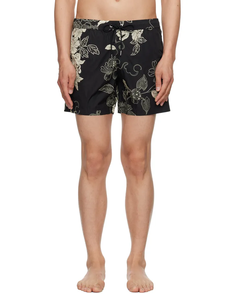 Moncler Black Floral Print Swim Shorts S90