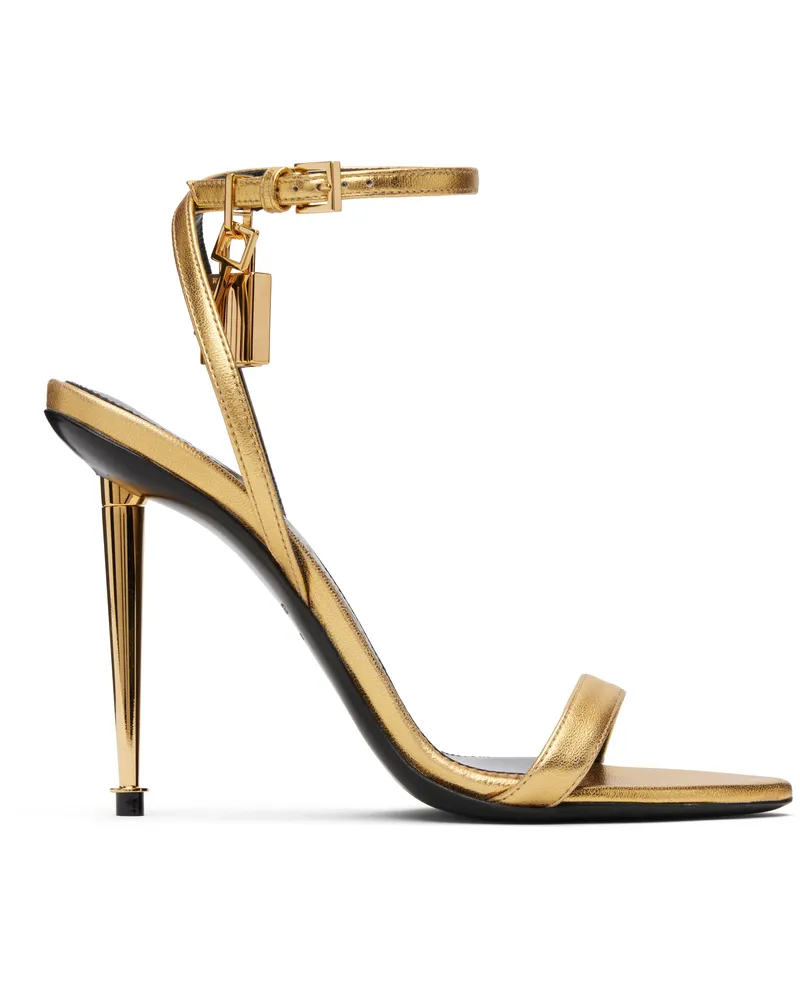 Tom Ford Gold Nappa Padlock Pointy Naked Heeled Sandals 1y004