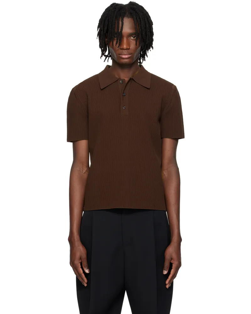 RECTO Brown Compact Knit Classic Polo Dr
