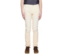 Beige Button-Fly Jeans