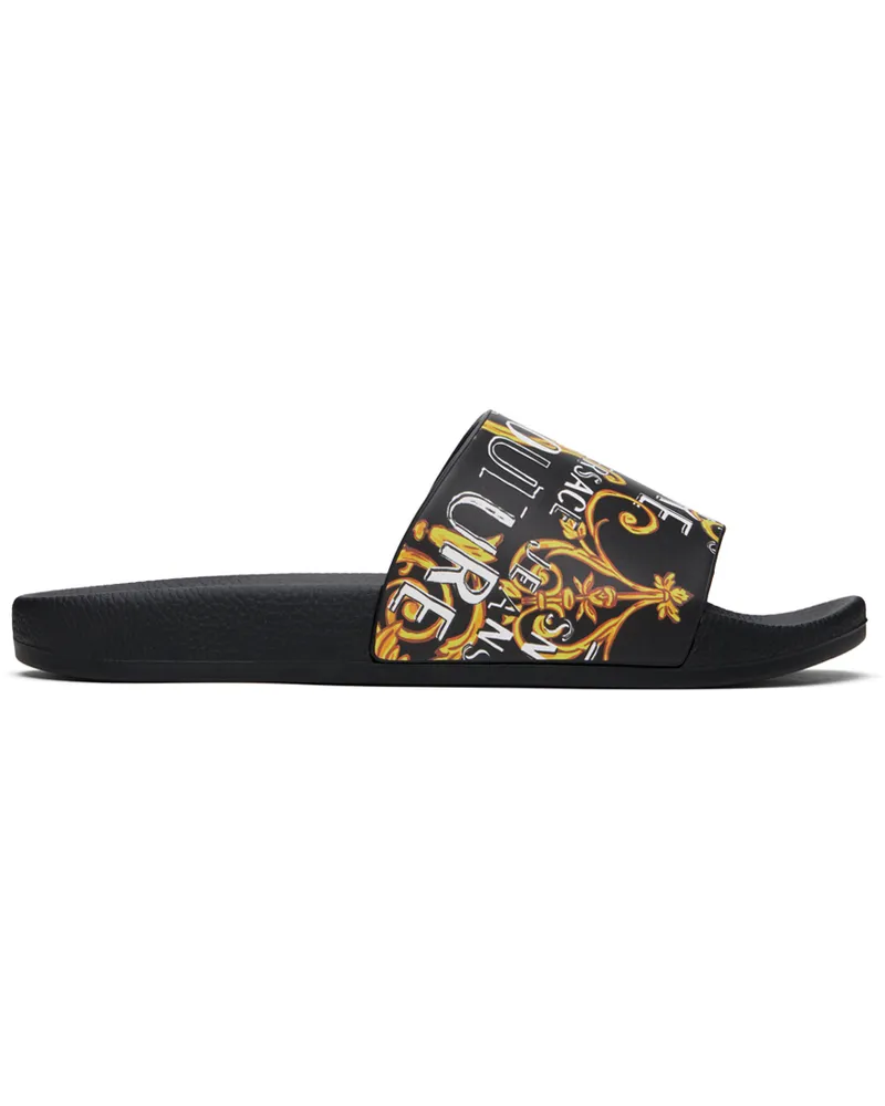 Versace Jeans Black Barocco Pool Slides Eg89