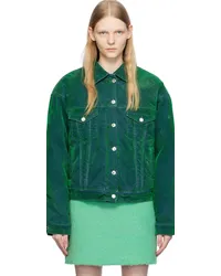 MSGM Green Flocked Denim Jacket Green