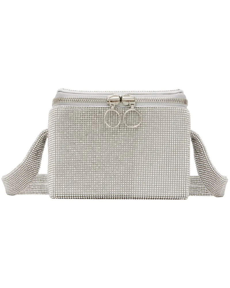 KARA Silver Crystal Mesh Cooler Bag White