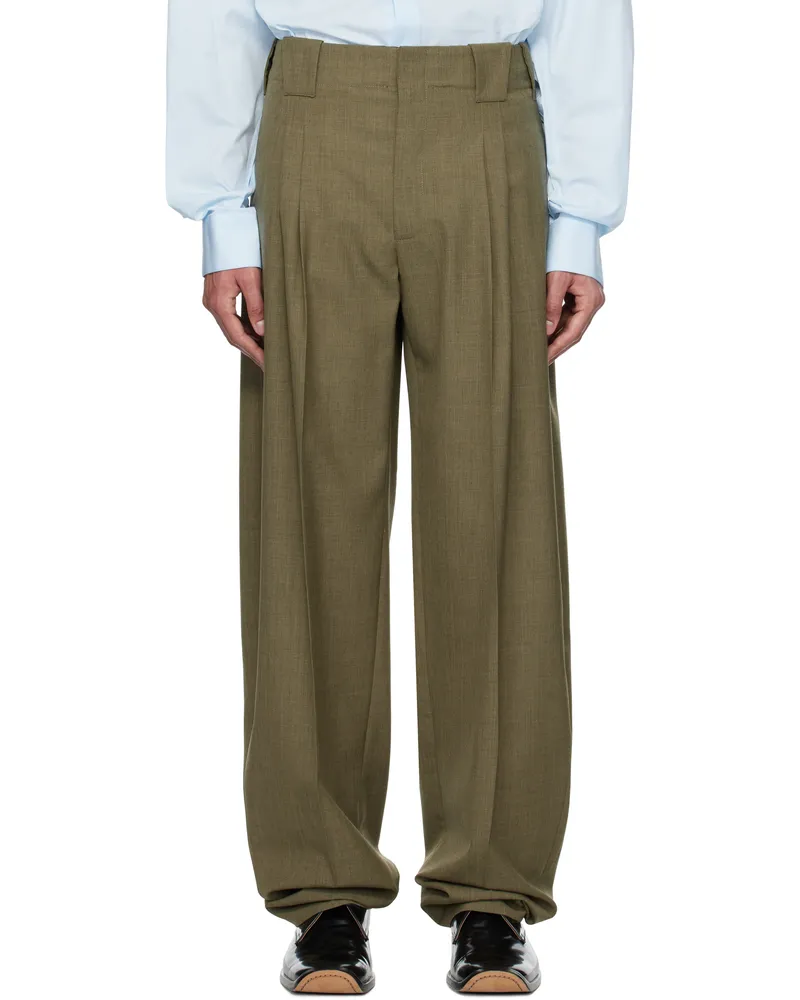 Thierry Mugler Khaki Pleated Wide Leg Trousers 5047