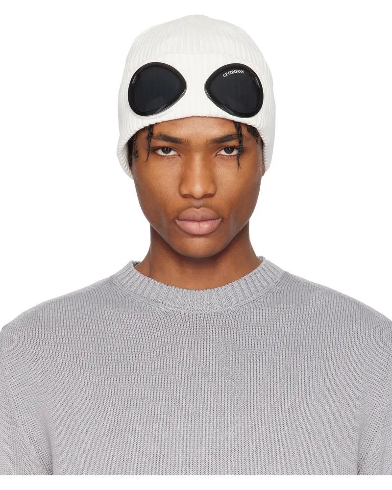 C.P. Company White Cotton Goggle Beanie 103