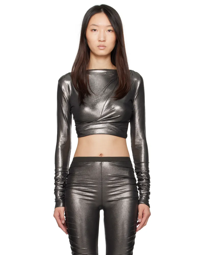 Rick Owens Lilies Gunmetal Hollywood Jade LS Crop Top 68