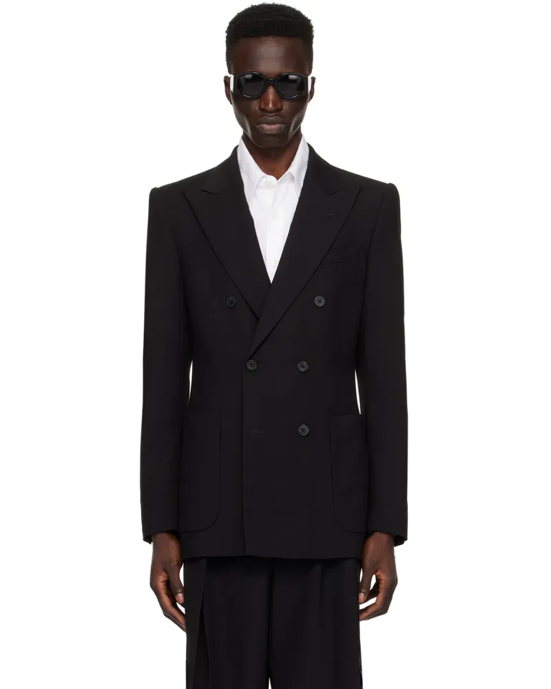 Dries van Noten Black Peaked Lapel Blazer 900