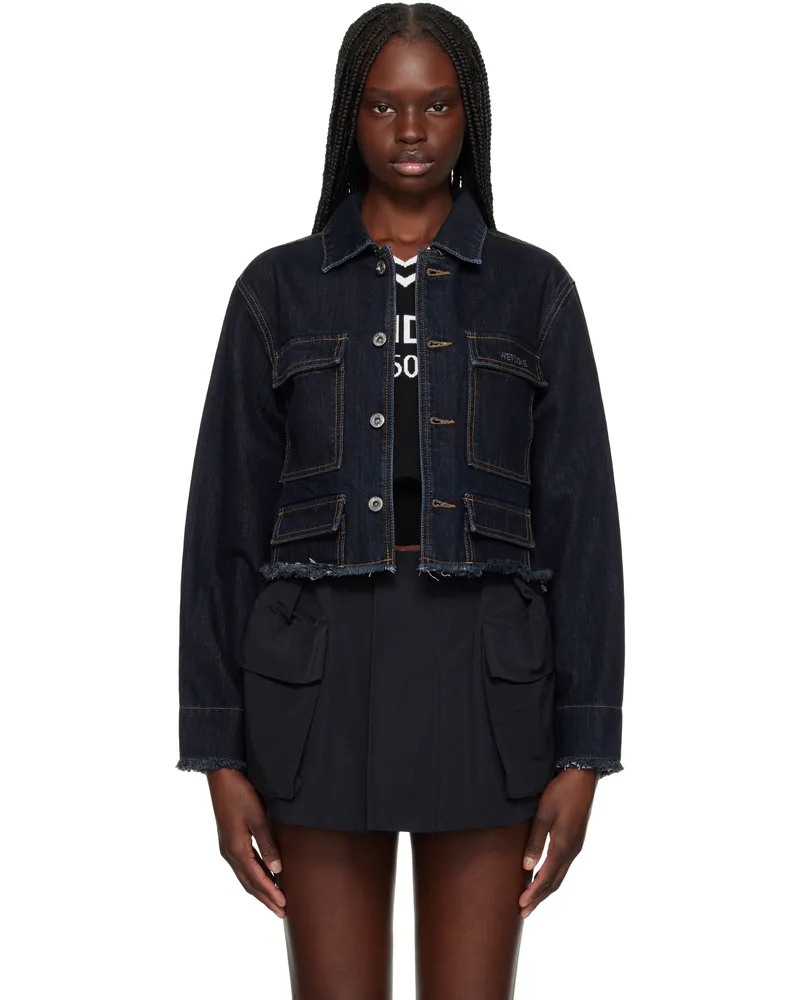 WE 11 DONE Navy Cropped Denim Jacket Blue