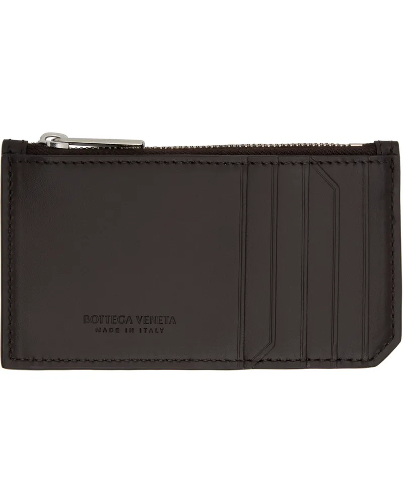 Bottega Veneta Brown Intrecciato Piccolo Zipped Card Holder Fondant-silver