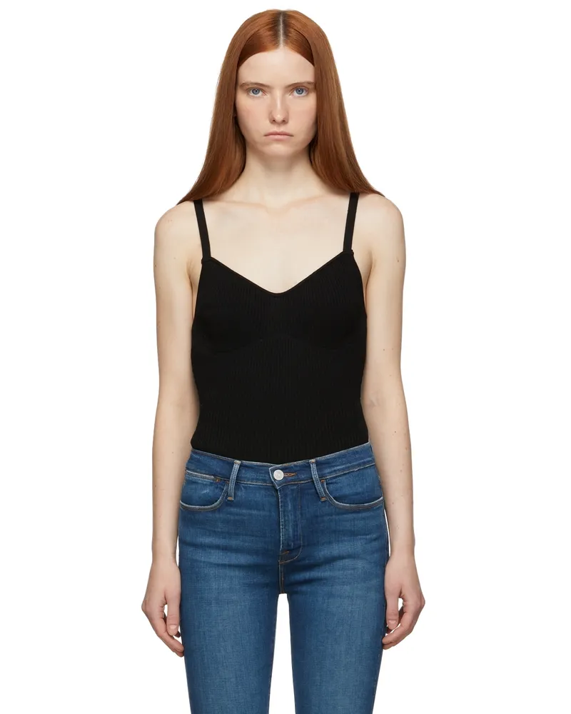 Frame Denim Black Ribbed Bodysuit Noir