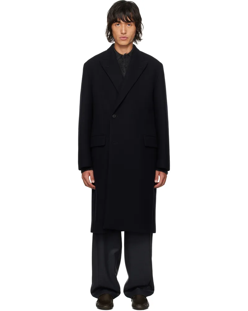 AURALEE Navy Sponge Wool Melton Chesterfield Coat Dark