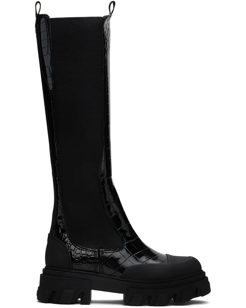Ganni Black Cleated High Chelsea Tall Boots 099