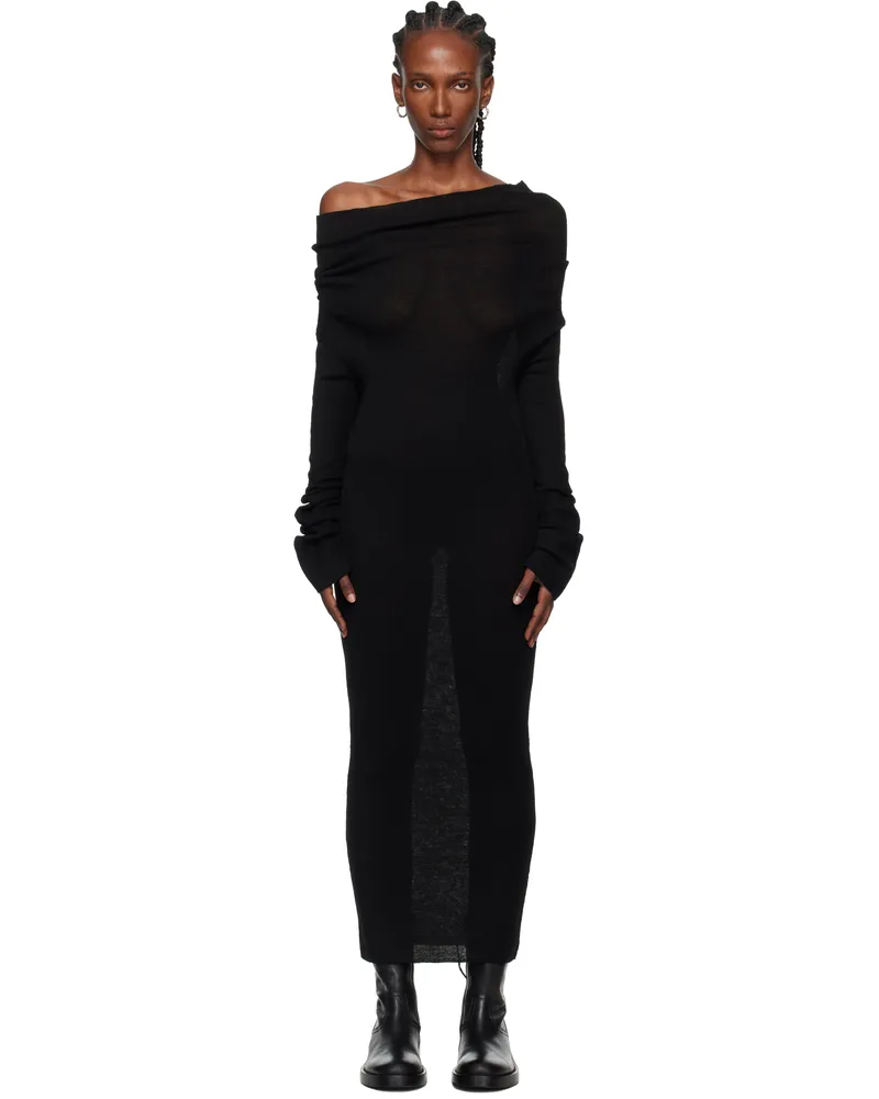 Ann Demeulemeester Black Barbro Dropped Shoulder Knitted Midi Dress 099