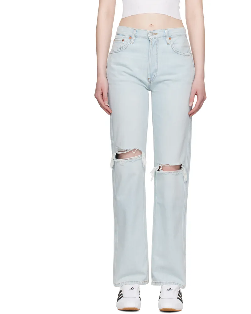 RE/DONE Blue High Rise Loose Jeans Bleach
