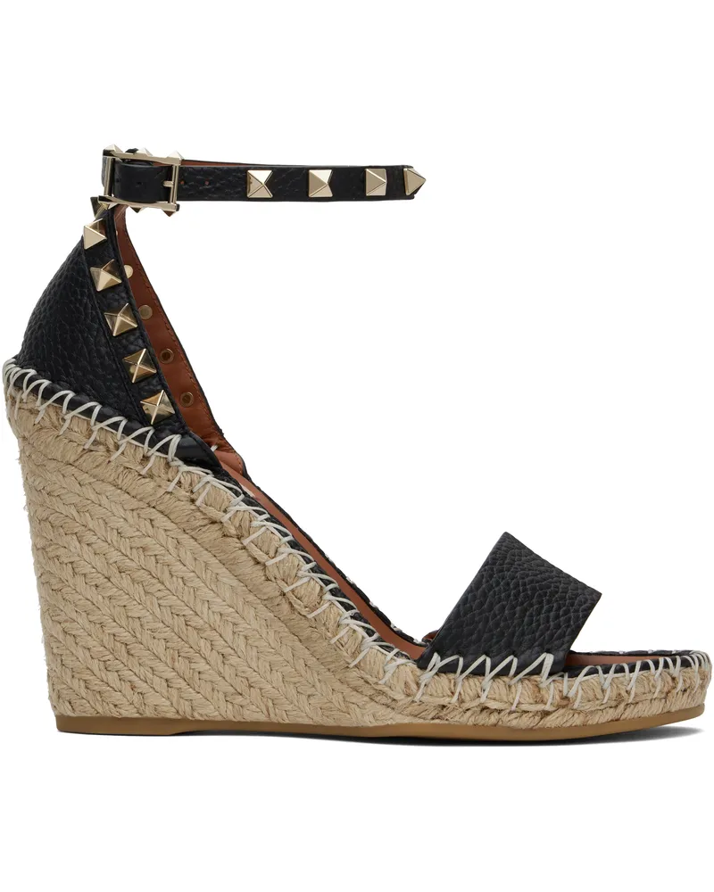 Valentino Garavani Black & Beige Double Rockstud Wedge Heeled Sandals N02