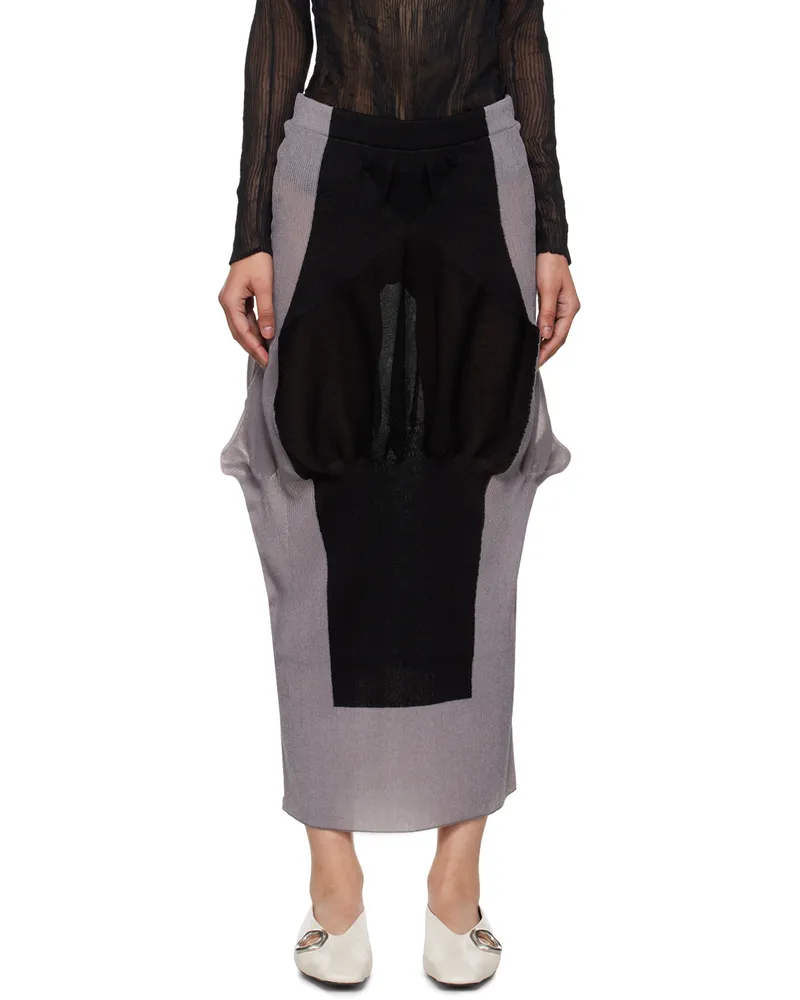 Issey Miyake Gray & Black Shaped Nude Maxi Skirt 14-
