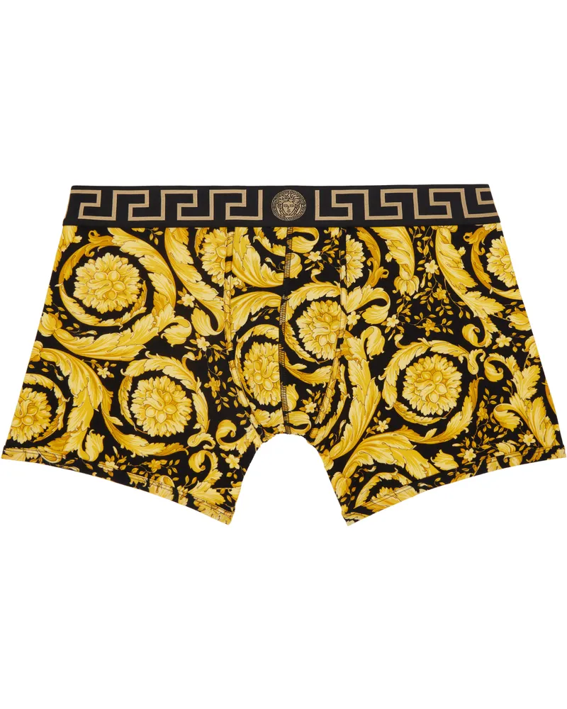 Versace Black & Gold Barocco Long Boxer Briefs 5b010-black+print