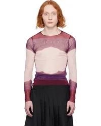 Jean Paul Gaultier Burgundy Sheer Long Sleeve T-Shirt 300128-red