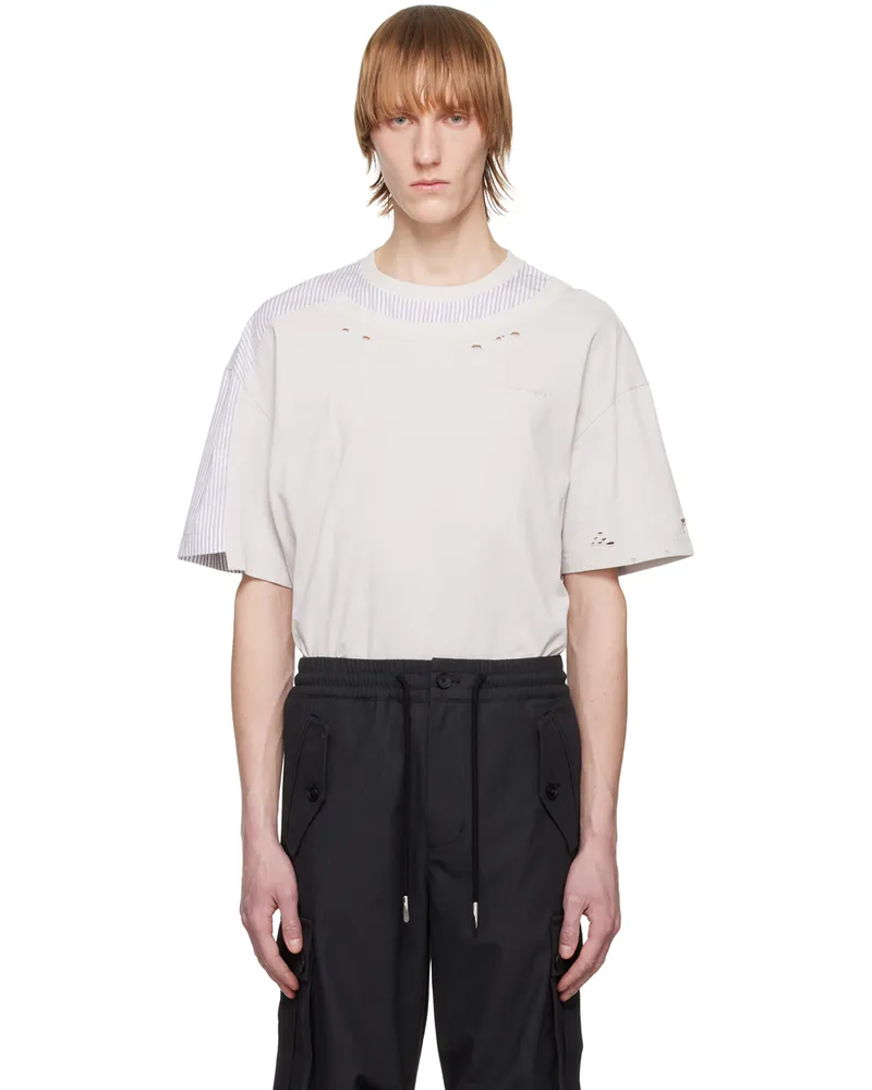Feng Chen Wang Gray Distressed T-Shirt Grey