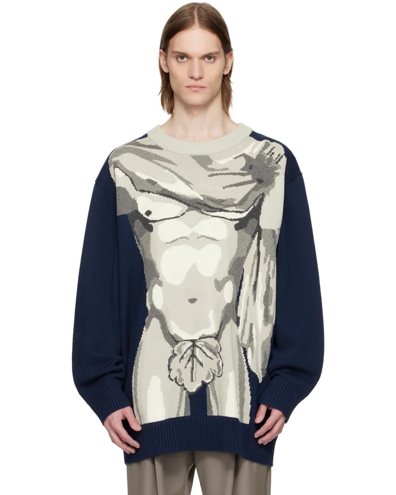 Charles Jeffrey Loverboy Navy & Gray Sexy Bust Sweater Blue