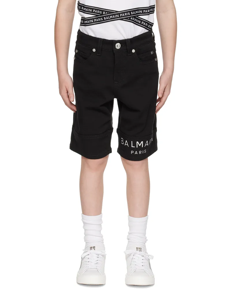 Balmain Kids Black Bonded Denim Shorts 930