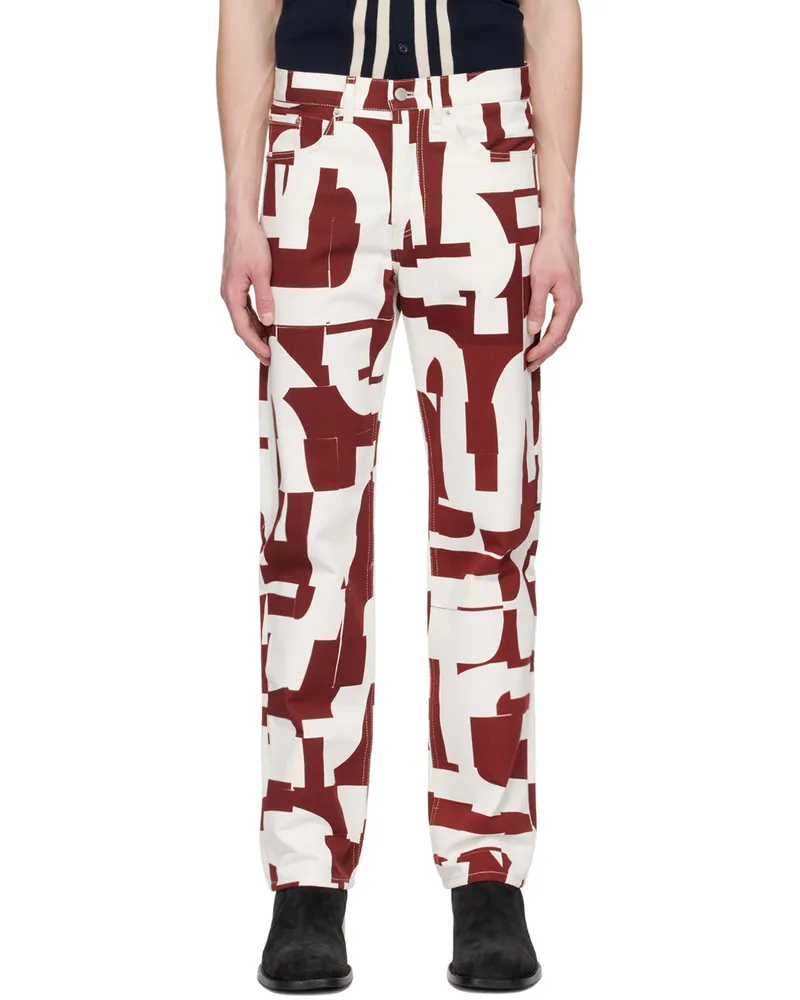 Dries van Noten White & Burgundy Print Jeans 358