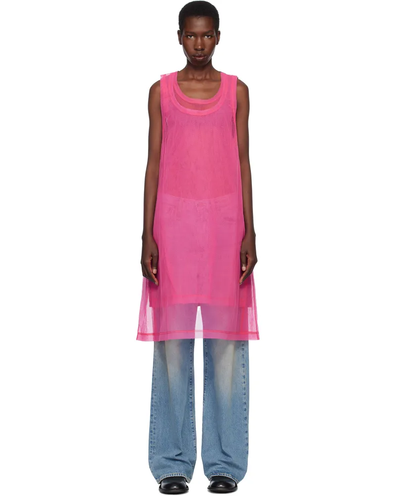 Comme des Garçons Black & Pink Bright Jersey & Nylon Tulle Tank Top 2