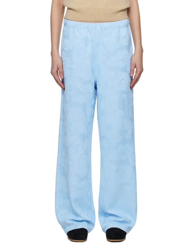 BAPE Blue Solid Camo Jacquard One Point Wide Lounge Pants Sax