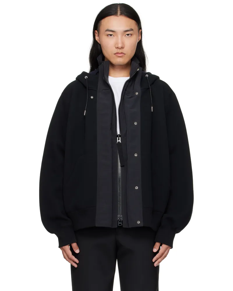 Sacai Black Sponge Sweat & Grosgrain Hoodie 001