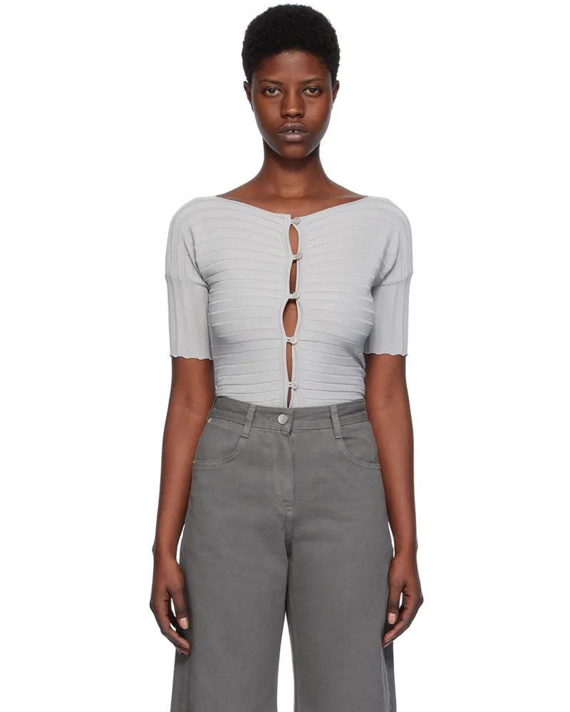 LOW CLASSIC Gray Boat Neck Cardigan Silver