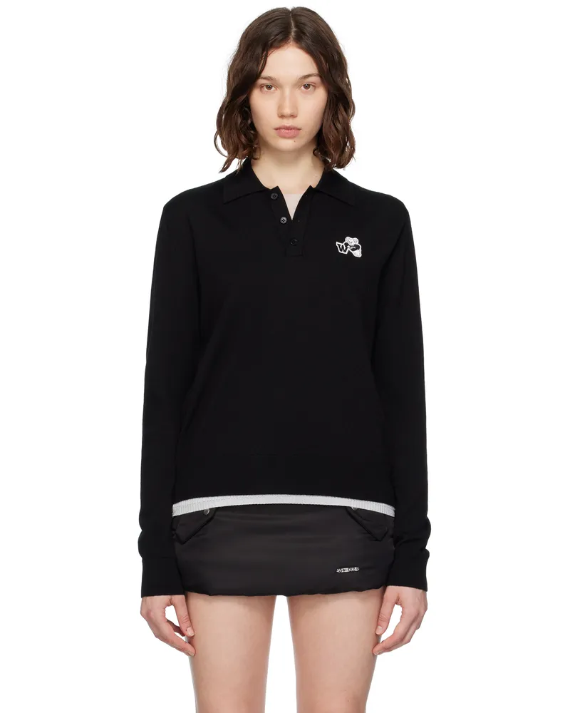 WE 11 DONE Black Wool Patched Logo Polo Black