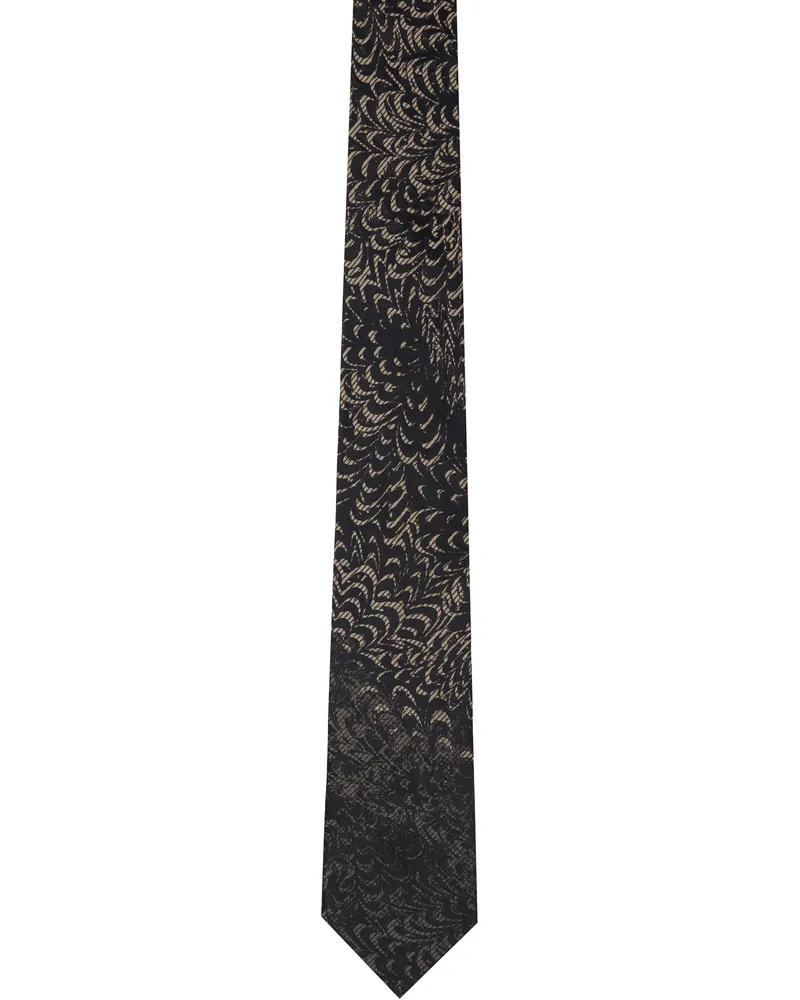 Dries van Noten Black & Beige 'Paste Paper' Printed Silk Tie 102