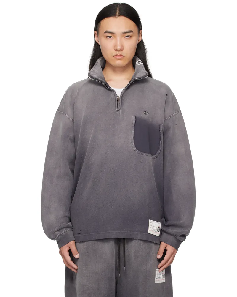 MIHARAYASUHIRO Black Sun Faded Quarter Zip-Up Sweatshirt Black