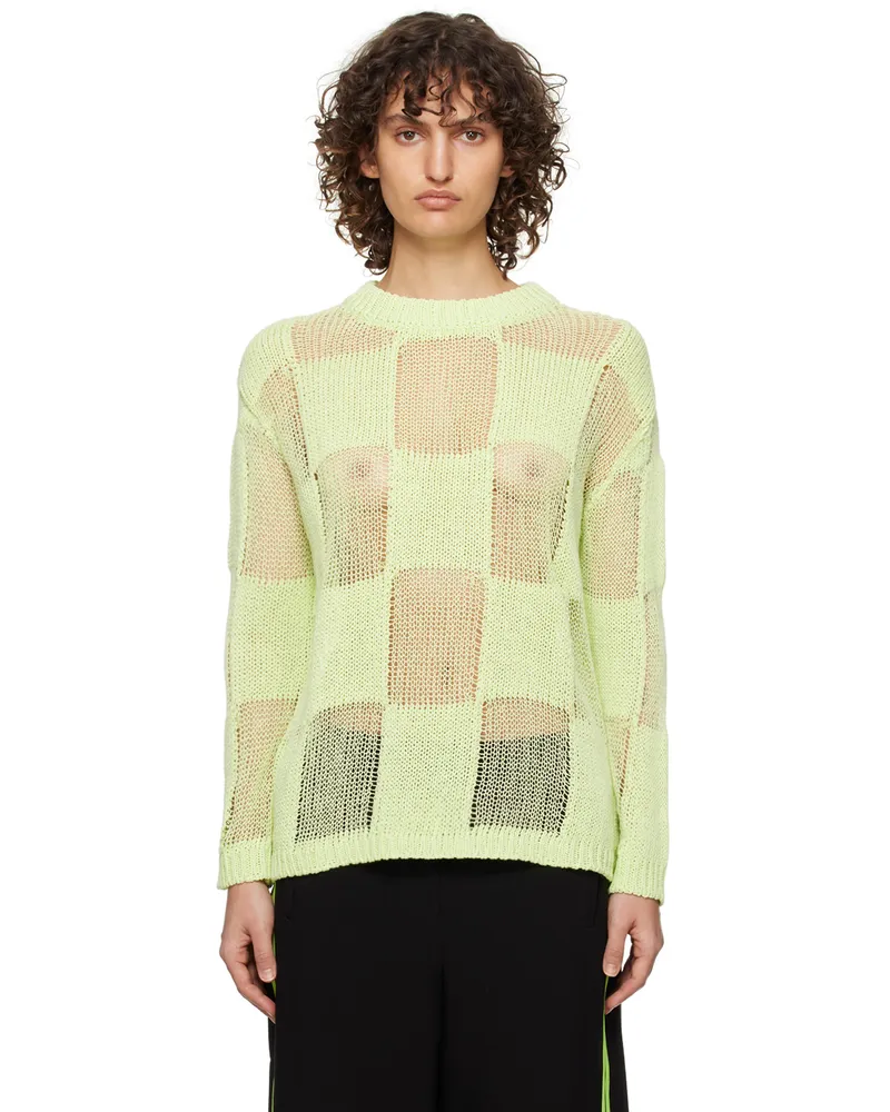 OPEN YY Green Check Sweater Light